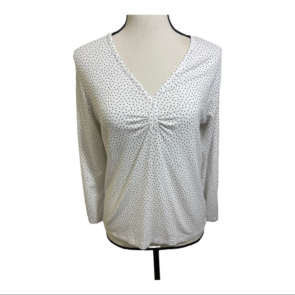 Pendleton womens top polk dots long sleeve white black Rayon size Small.…